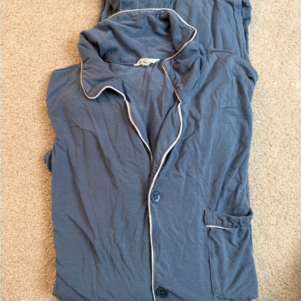 Eberjey Blue Pajama Set with White Trim